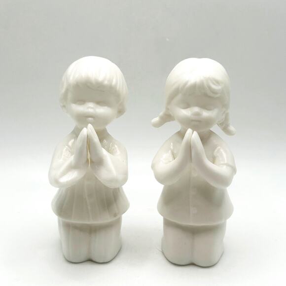 Vintage Schmid Bros. Praying Children Bisque Figurines Made In Japan - Picture 1 of 4